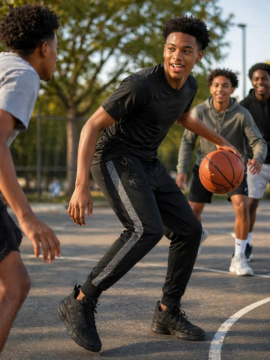 Game Time Boys French Terry Black Jogger With Grey Contrast