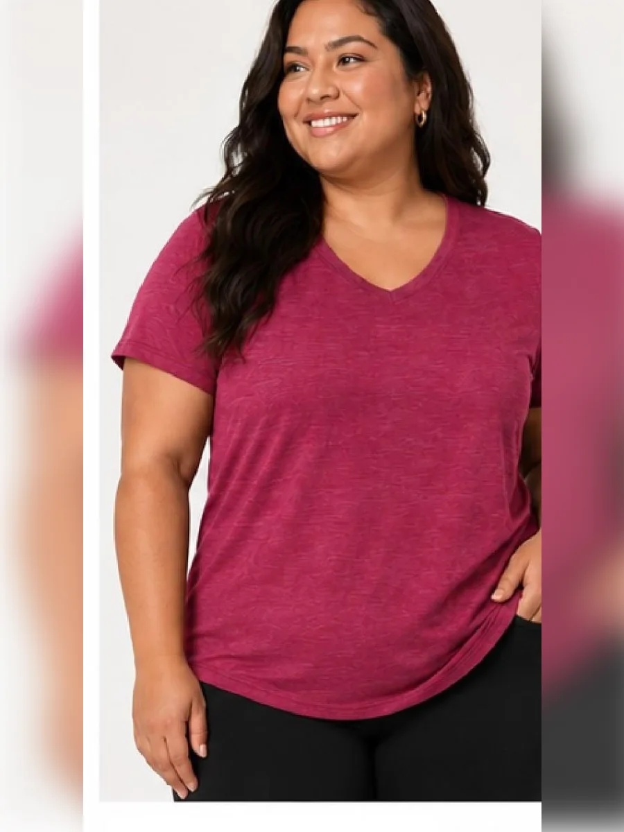 Plus Athleisure Tees – viscose V-neck
